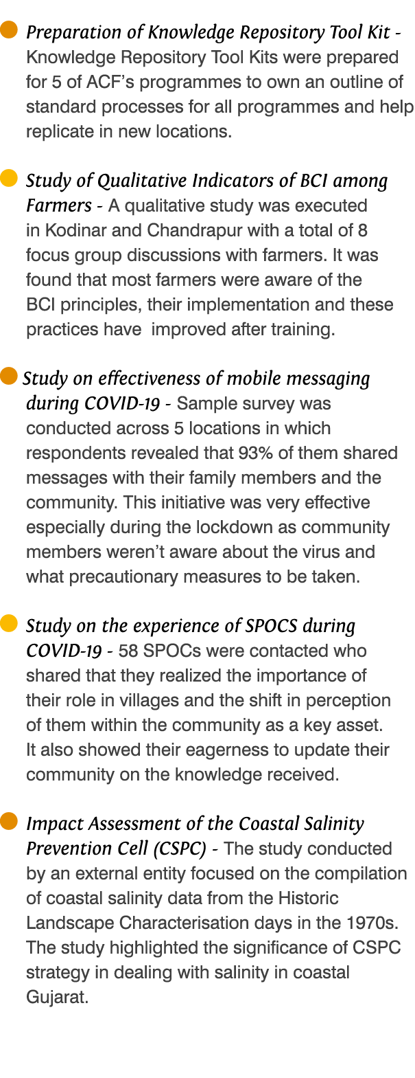   Preparation of Knowledge Repository Tool Kit - Knowledge Repository Tool Kits were prepared for 5 of ACF s programm   